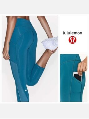Lululemon Ready To Race Laser Cut 21" Crop Legging in Deep Cove Sz 4